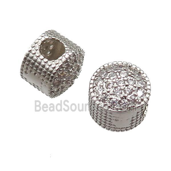 European Style copper rondelle beads paved zircon, platinum plated