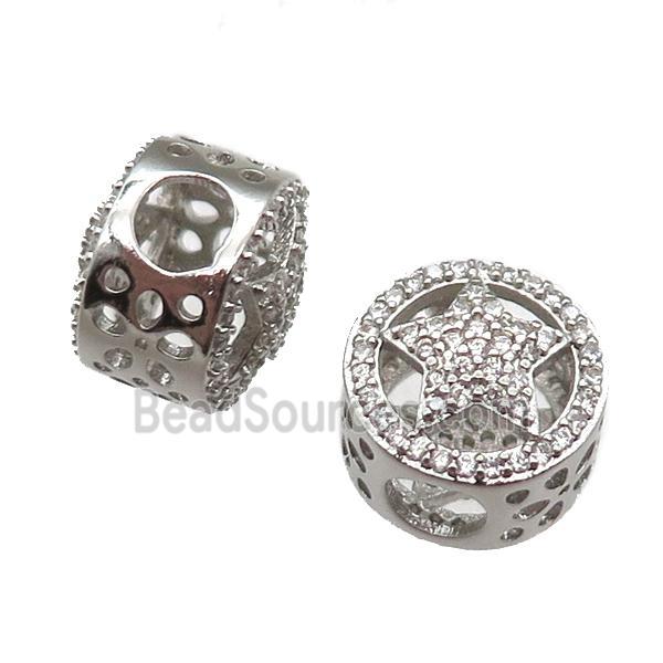 European Style copper beads paved zircon, platinum plated