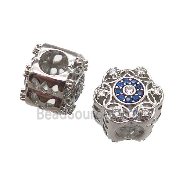 European Style copper beads paved zircon, platinum plated