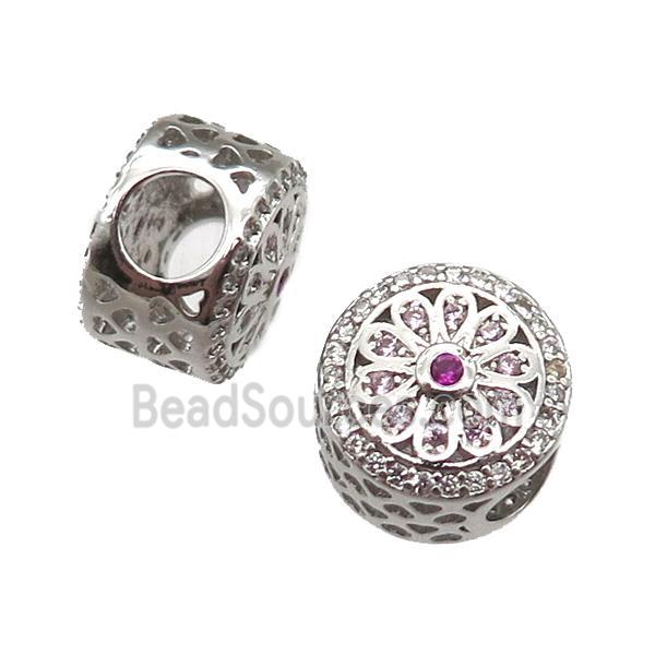 European Style copper beads paved zircon, platinum plated