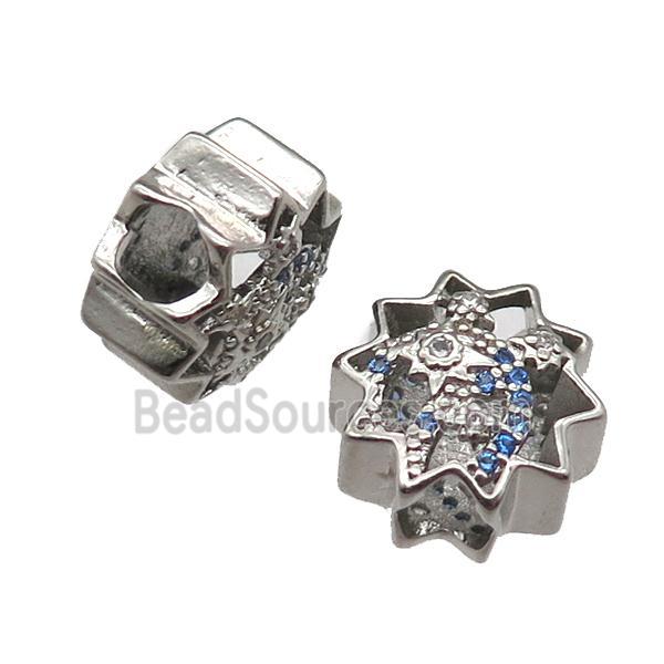 European Style copper beads paved zircon, platinum plated