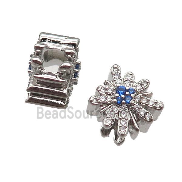 European Style copper beads paved zircon, platinum plated