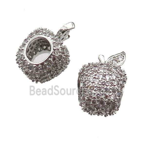 European Style copper apple beads paved zircon, platinum plated