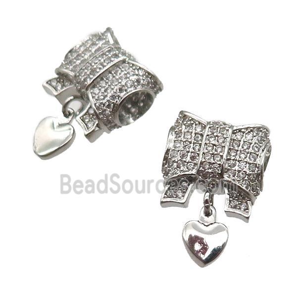 European Style beads paved zircon, platinum plated