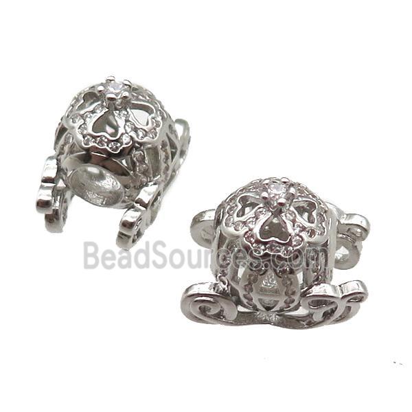 European Style copper beads paved zircon, platinum plated