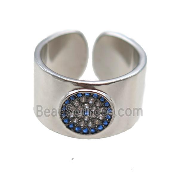 copper ring paved zircon, platinum plated