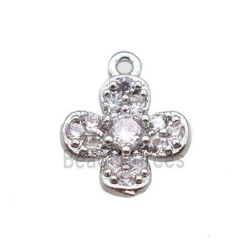 copper clover pendant paved zircon, platinum plated