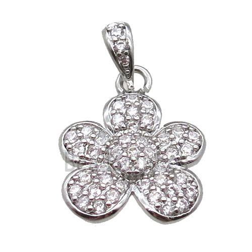 copper flower pendant paved zircon, platinum plated