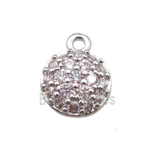 copper pendant paved zircon, circle, platinum plated