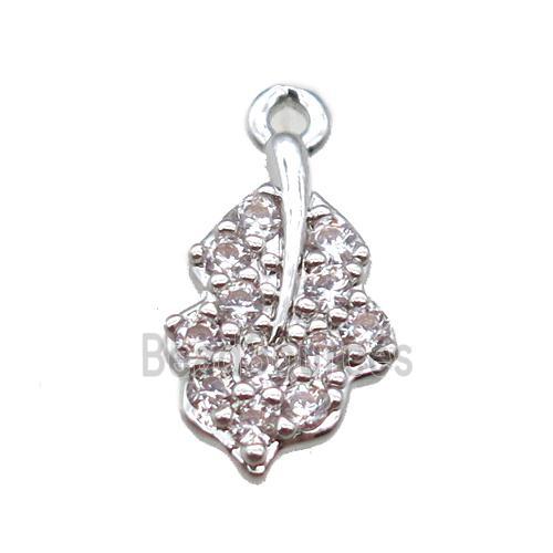 copper leaf pendant paved zircon, platinum plated