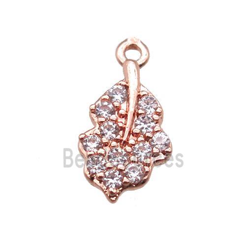 copper leaf pendant paved zircon, rose gold