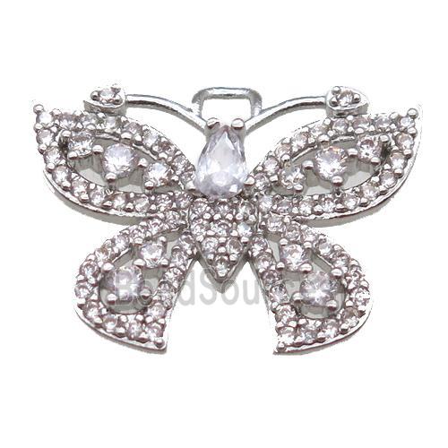 copper butterfly pendant paved zircon, platinum plated