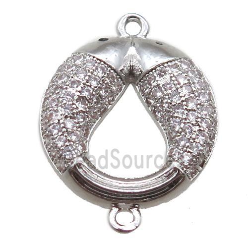 copper Pisces connector paved zircon, platinum plated