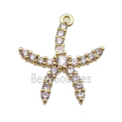 copper starfish pendant paved zircon, gold plated