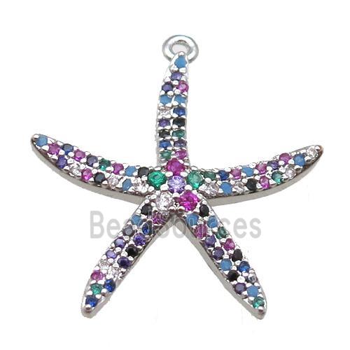 copper starfish pendant paved zircon, platinum plated