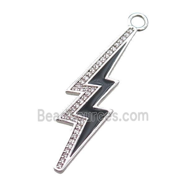 copper lightning pendant paved zircon, enameling, platinum plated