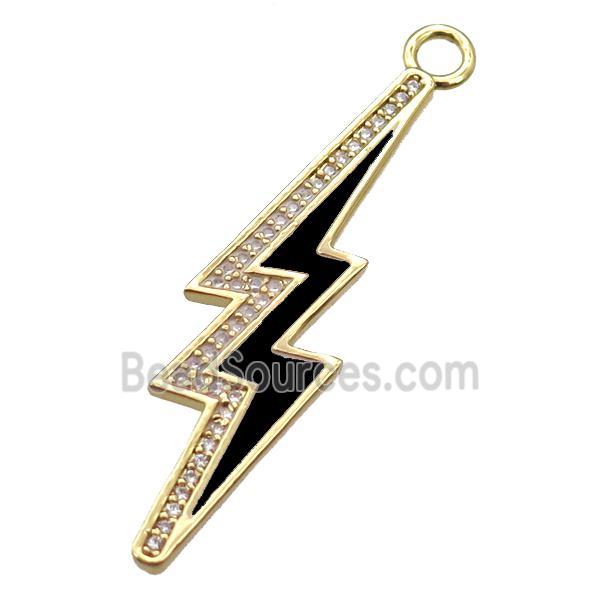 copper lightning pendant paved zircon, enameling, gold plated