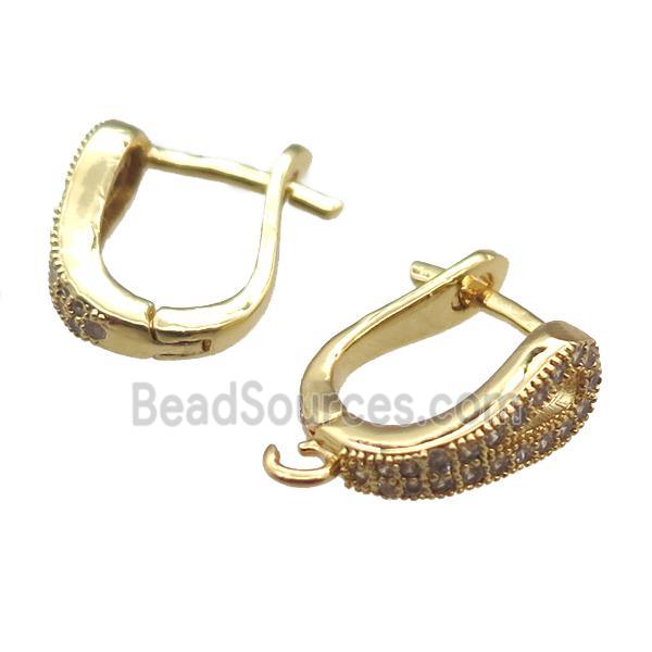 copper Latchback Earring paved zircon, gold plated