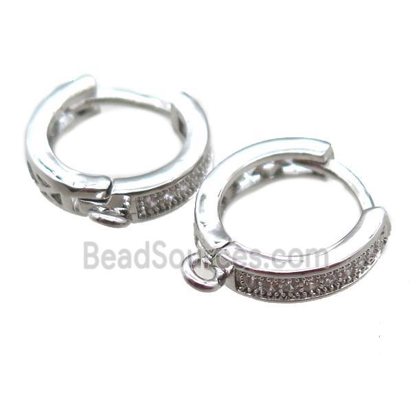 copper hoop Earring paved zircon, platinum plated