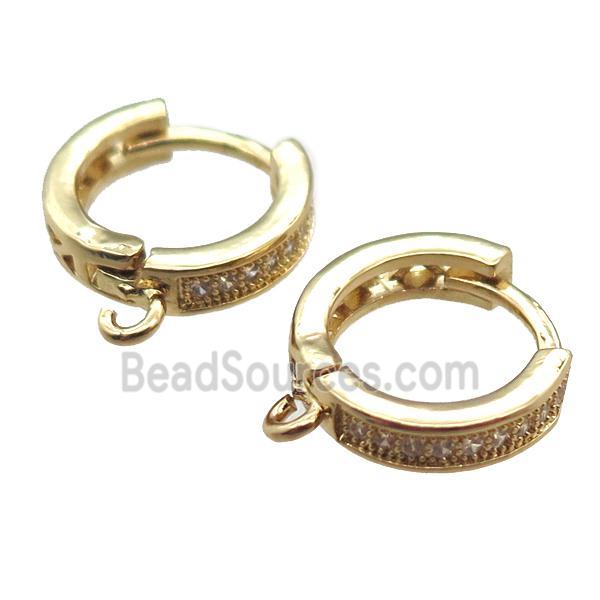 copper huggie hoop Earring paved zircon, gold plated