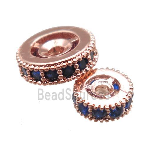 copper spacer beads paved zircon, heishi, rose gold