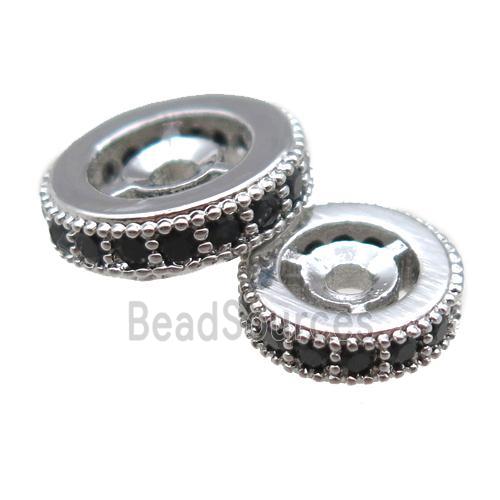 copper spacer beads paved zircon, heishi, platinum plated