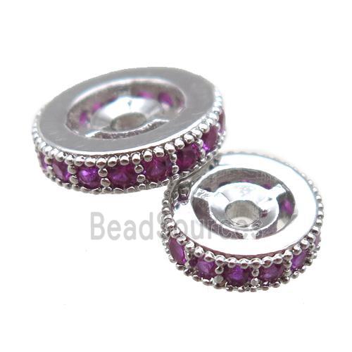 copper spacer beads paved zircon, heishi, platinum plated