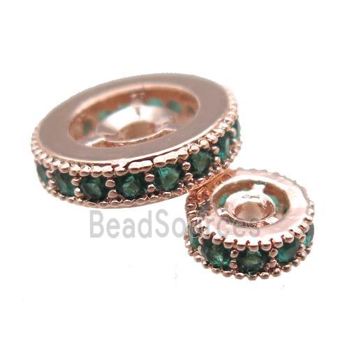 copper spacer beads paved zircon, heishi, rose gold