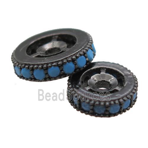 copper spacer beads paved zircon, heishi, black plated