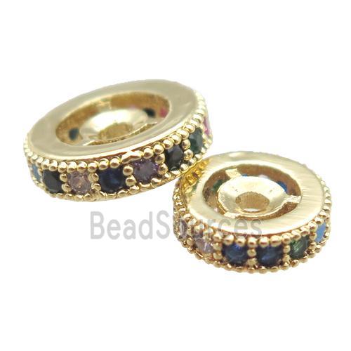 copper spacer beads paved zircon, heishi, gold plated