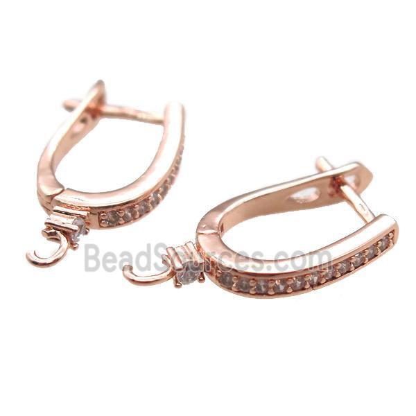 copper Latchback Earrings paved zircon, rose gold