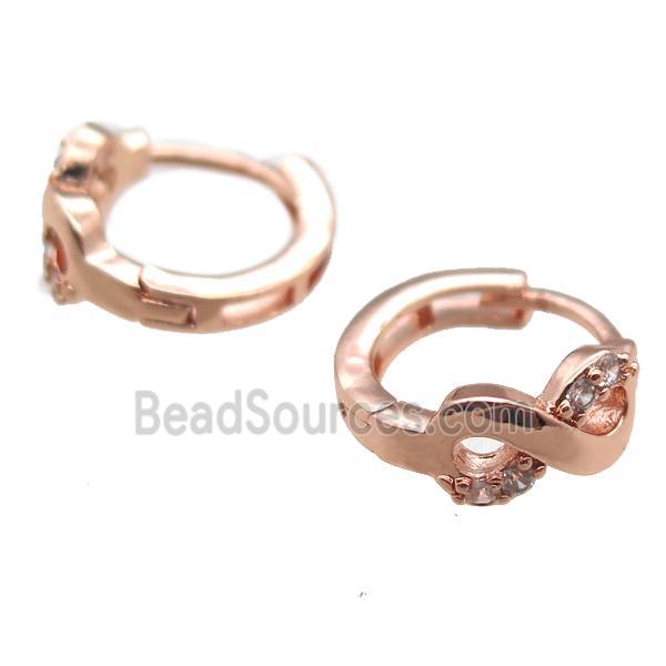 copper huggie Hoop Earrings paved zircon, rose gold