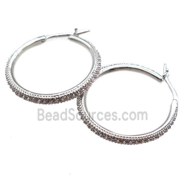 copper Hoop Earrings paved zircon, platinum plated