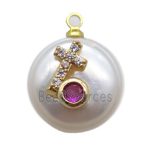 natural pearl pendant paved zircon