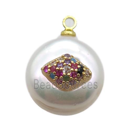 natural pearl pendant paved zircon