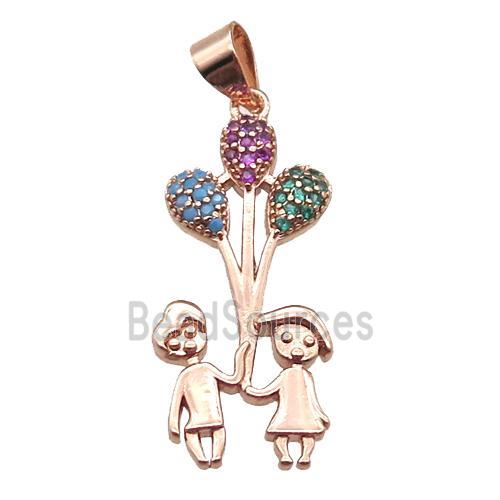 copper couple pendant paved zircon, rose gold