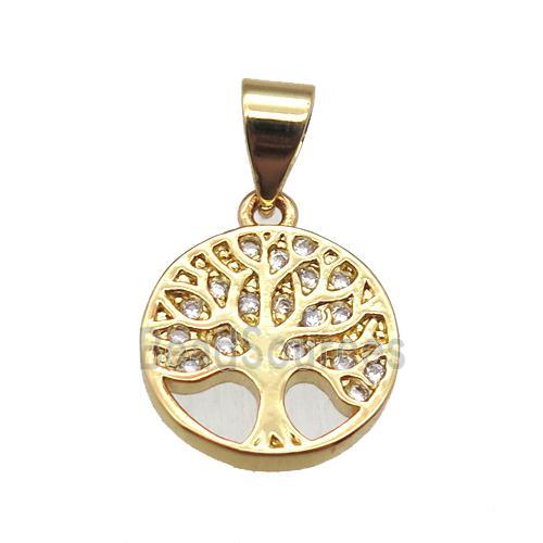 copper pendant paved zircon, tree of life, gold plated