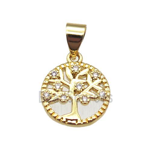 copper pendant paved zircon, tree of life, gold plated