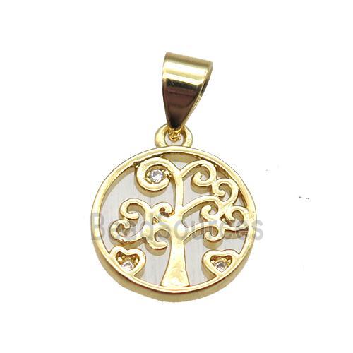 copper pendant paved zircon, tree of life, gold plated