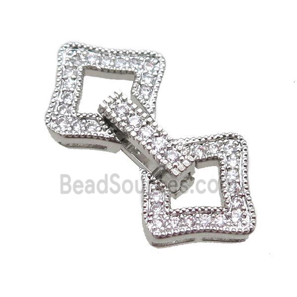 copper clover connector clasp paved zircon, platinum plated