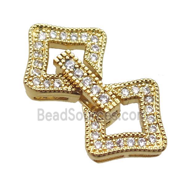 copper clover connector clasp paved zircon, gold plated