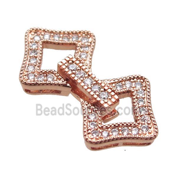 copper clover connector clasp paved zircon, rose gold