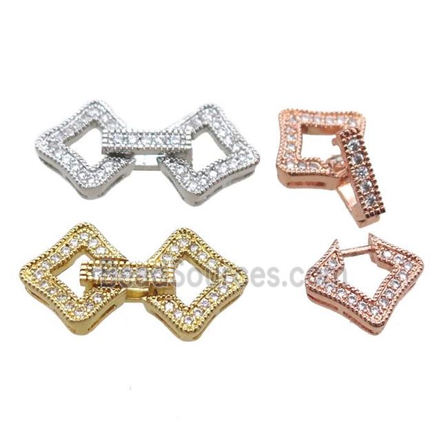 copper clover connector clasp paved zircon, mixed color