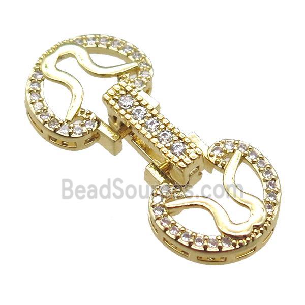 copper connector clasp paved zircon, circle, gold plated