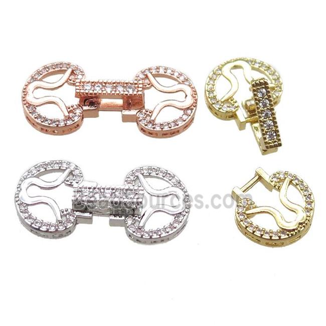 copper connector clasp paved zircon, circle, mixed color