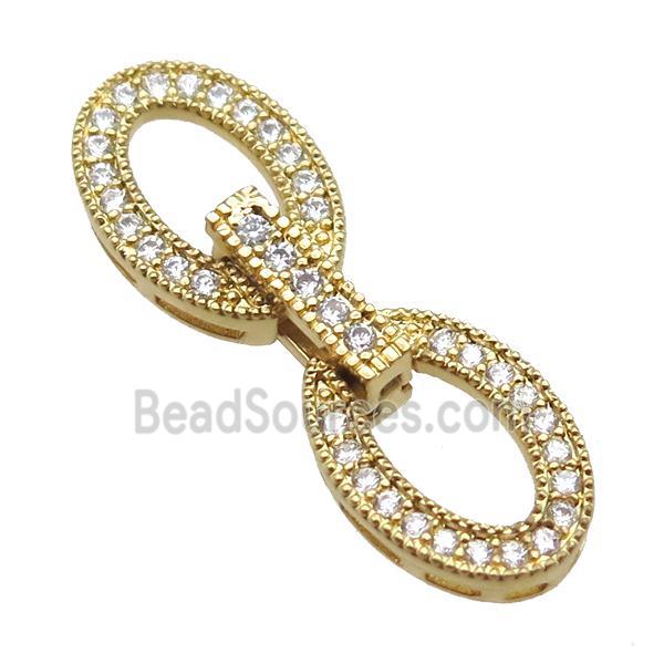 copper connector clasp paved zircon, oval, gold plated