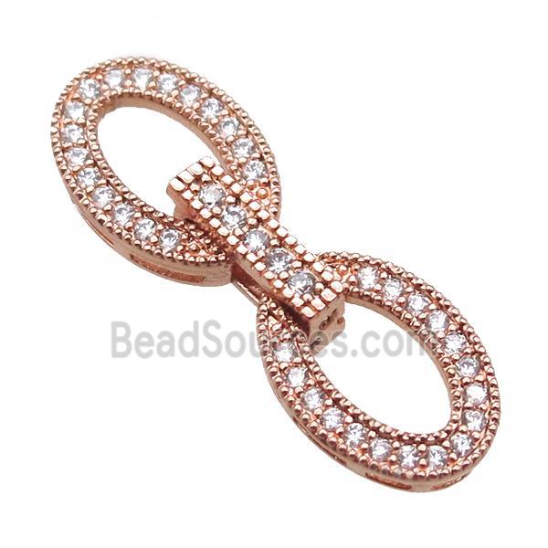 copper connector clasp paved zircon, oval, rose gold