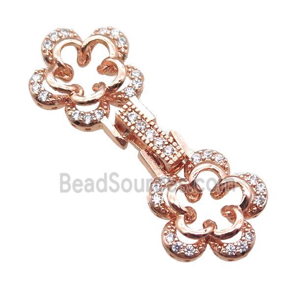 copper connector clasp paved zircon, flower, rose gold