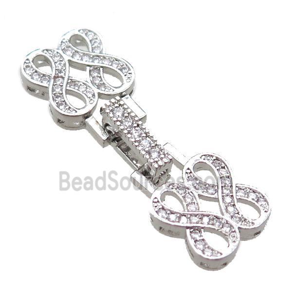 copper connector clasp paved zircon, infinity, platinum plated