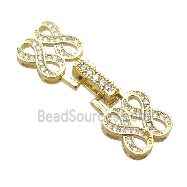 copper connector clasp paved zircon, infinity, gold plated